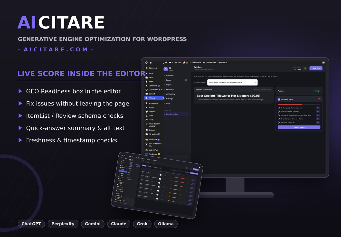 GEO Readiness box inside the WordPress editor